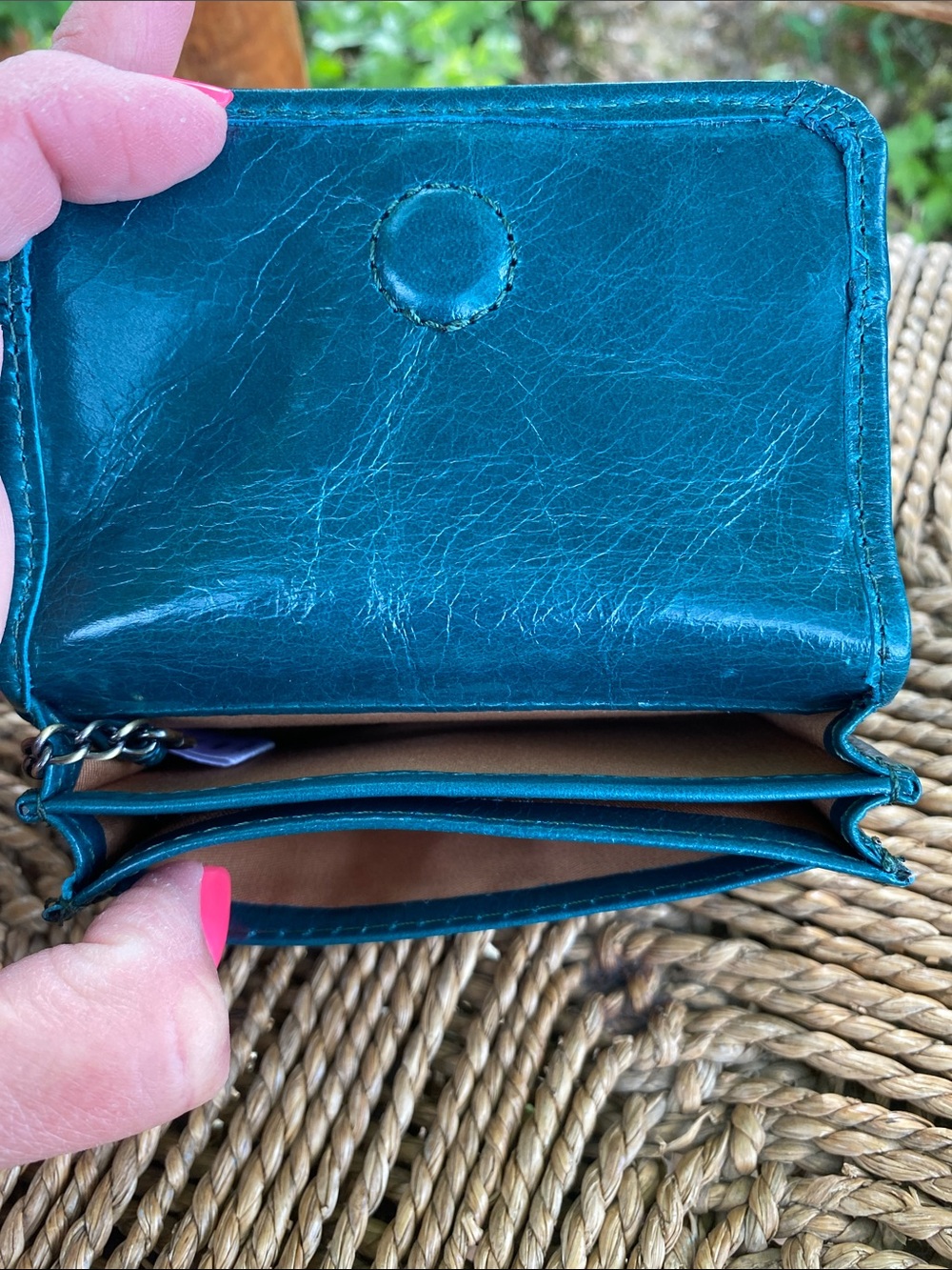 HOBO Teal Compact Leather Card Case with Gold Logo - Picture 4 of 8